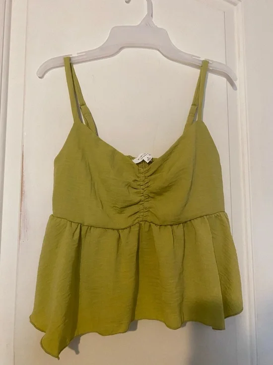 Light Olive Green Ruched Peplum Cami Top - Picture 1 of 3